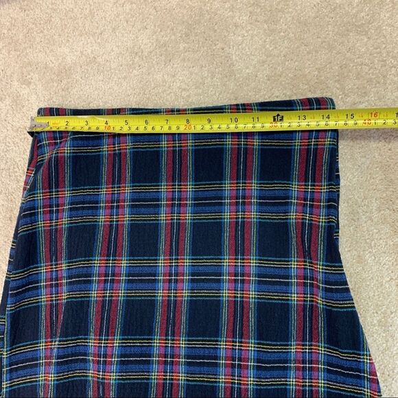 Zara Navy blue red high-rise plaid check midi skirt asymmetrical bubble hem Sz M - Picture 8 of 12